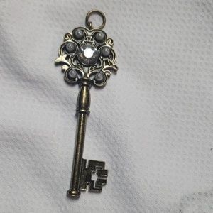 Crystal and pearl accented key pendant
